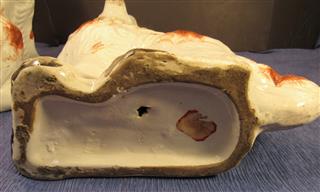 ANTIQUE PAIR OF 19TH CENTURY STAFFORDSHIRE WHITE & RED SPANIELS 13